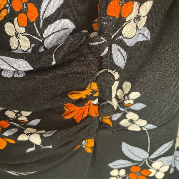 Free People Medium Faux Wrap Top with Peplum, Balloon Sleeves. Black Floral‎ - Picture 5 of 8